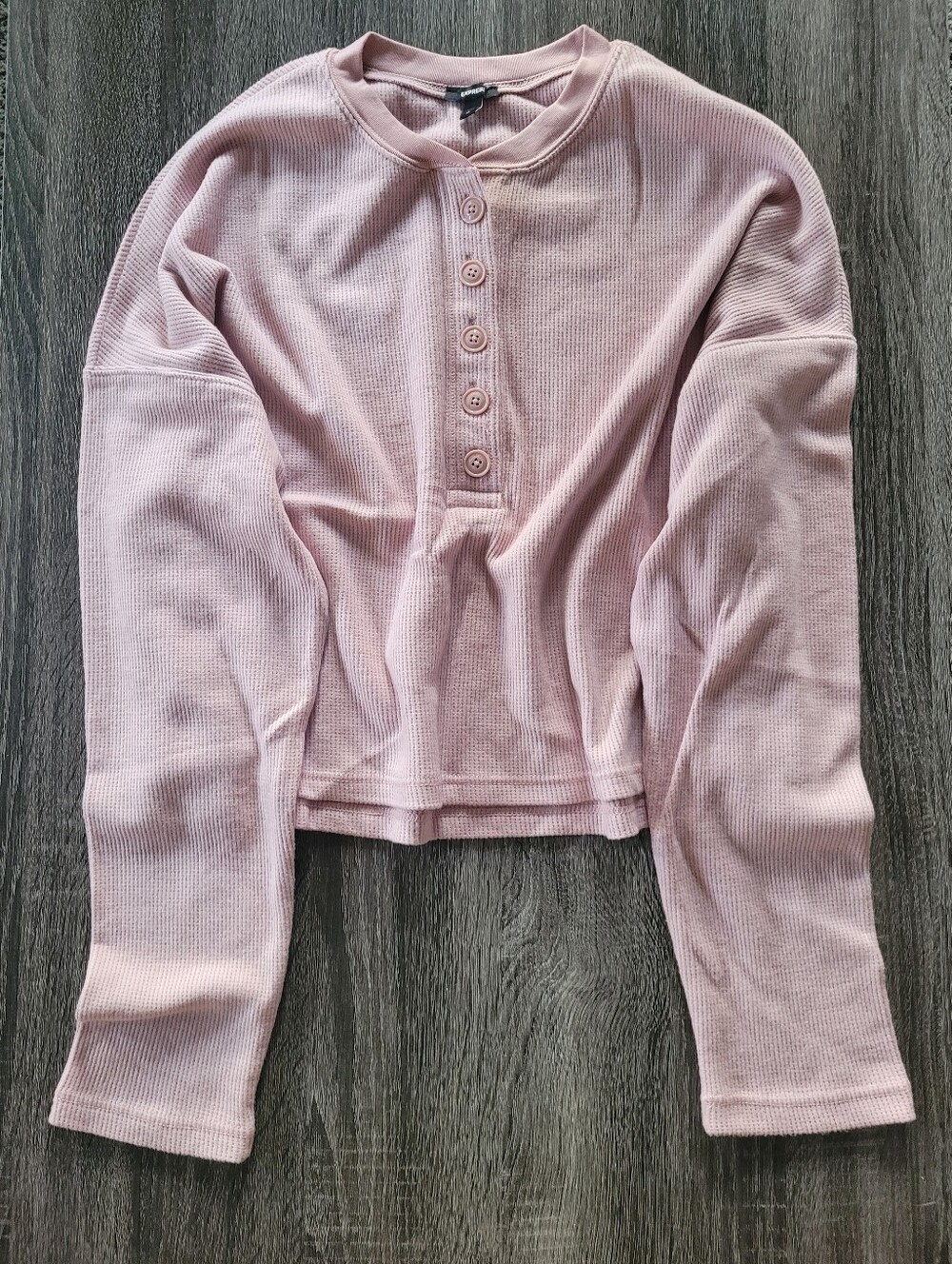 NEW Express Cozy Blush Waffle Long Sleeve Cropped Henley Tee